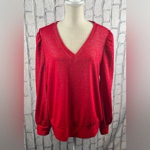 Macy’s INC International Conce.:Xl Women Top V- Neck  Long Sleeve Shimmering Red